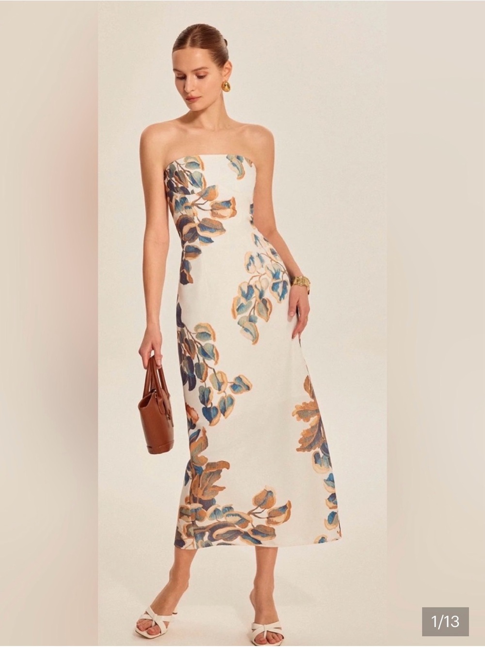 Commense Floral Print Strapless Midi Dress